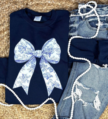 Blue Floral Bow