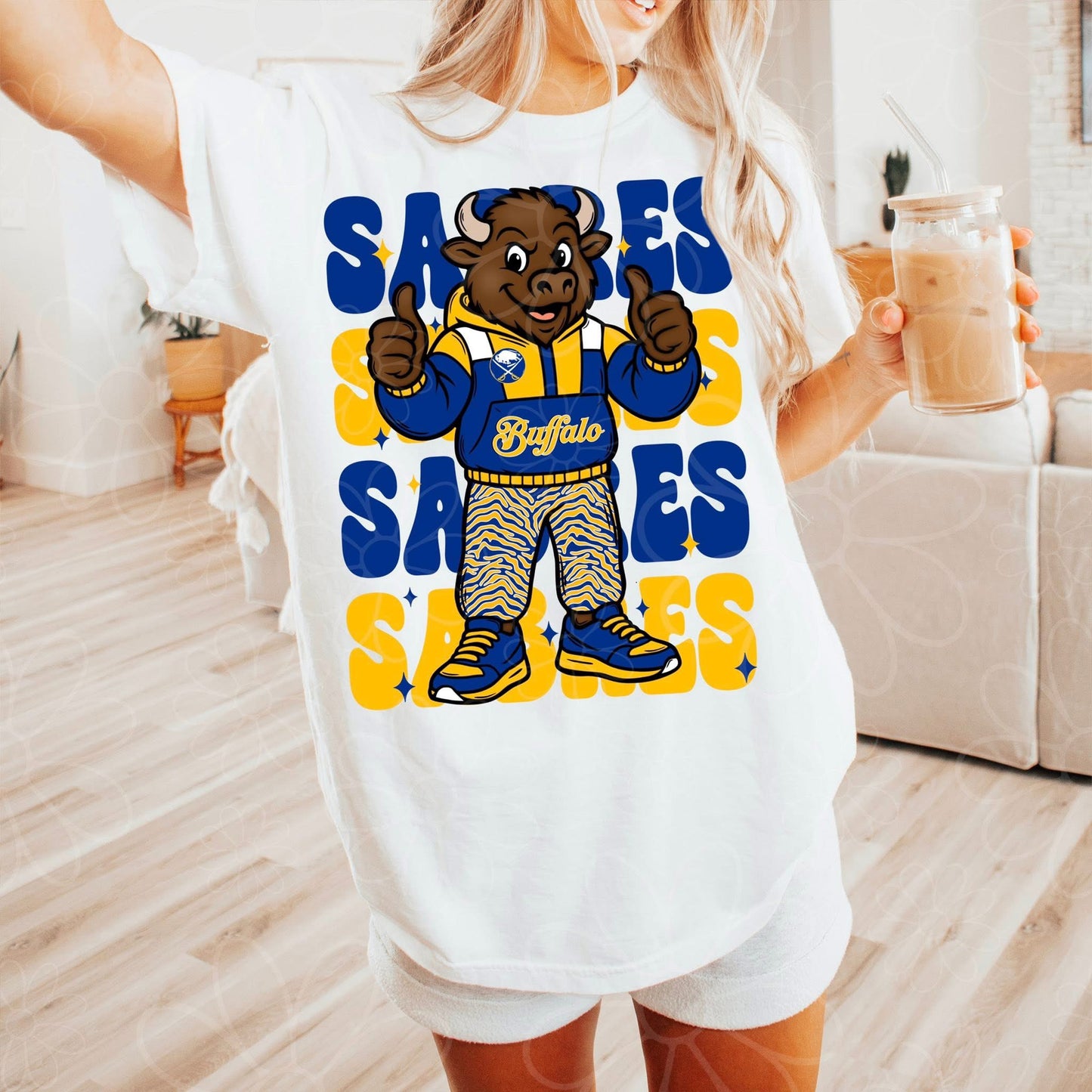 Sabres Stacked Mascot Yellow/Blue