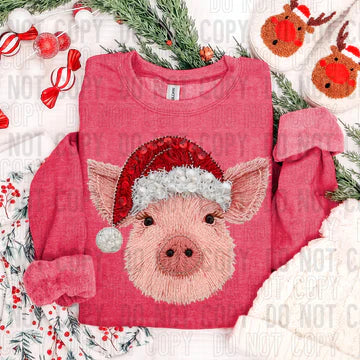 Pig Santa Hat Faux Yarn