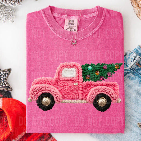 Pink Christmas Truck Faux Yarn